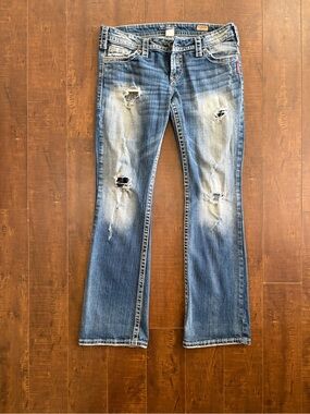 Silver Jeans Co. Pioneer Bootcut Distressed Medium Wash Jeans Size 33x30.5